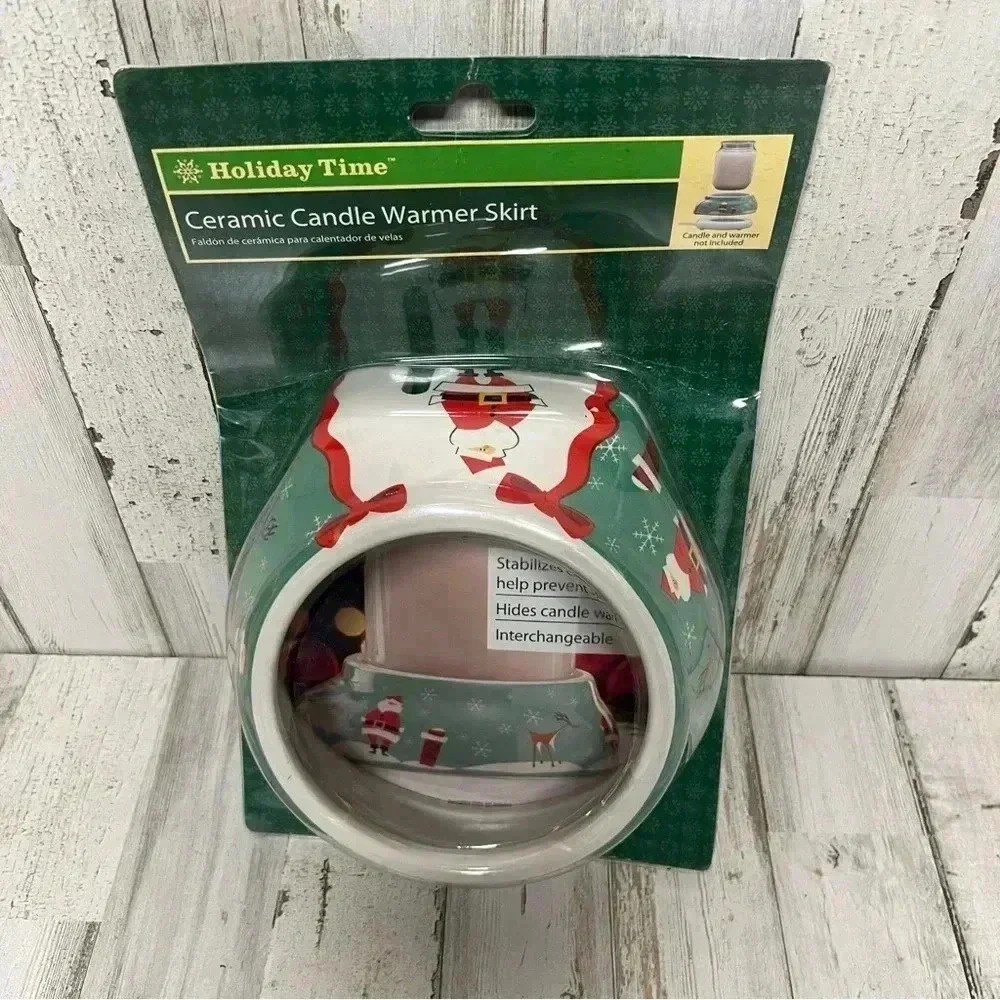 Ceramic Candle Warmer Skirt Holiday Time Gift Idea Santa Reigndeer Green NEW